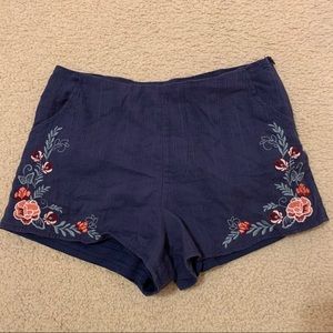 Embroidered Navy Blue Shorts